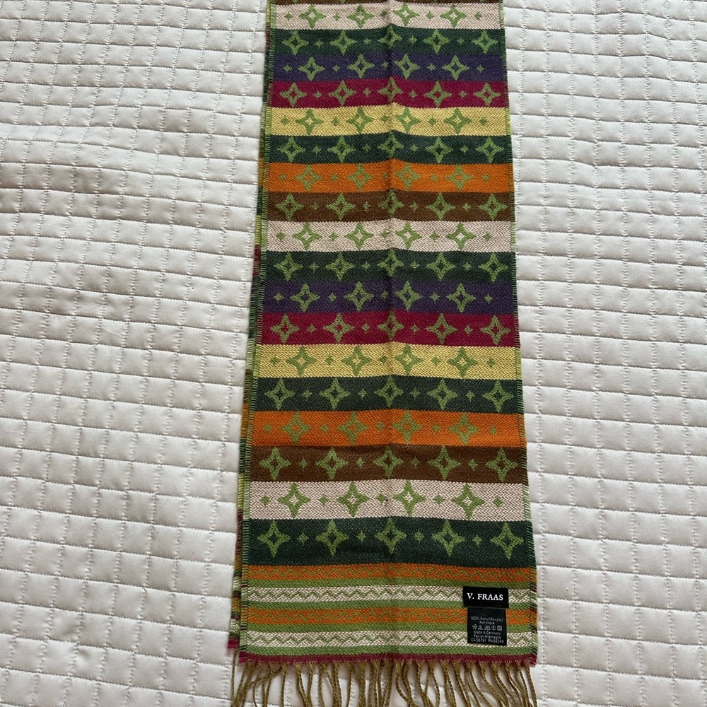 V. FRAAS Green and Orange Striped Scarf